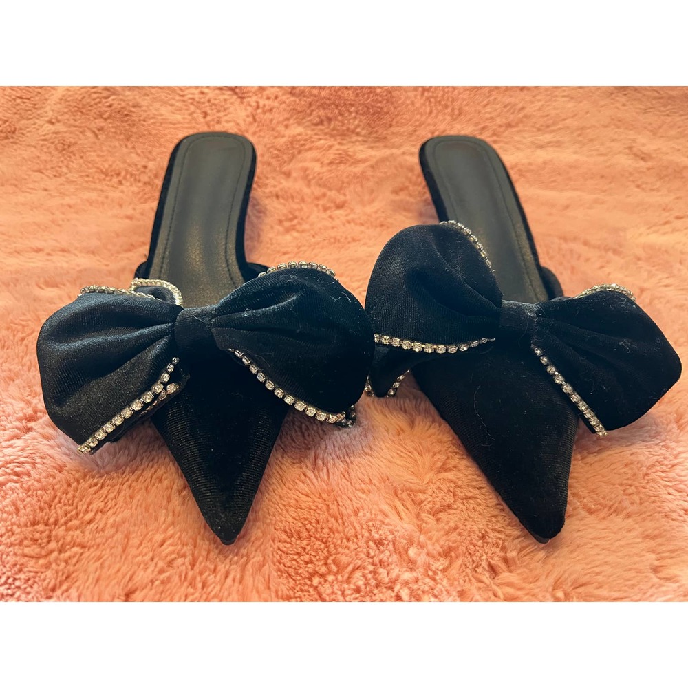 Black Velvet & Rhinestone Shoes Petite Kitten Heels - Dress up or Dress Down!